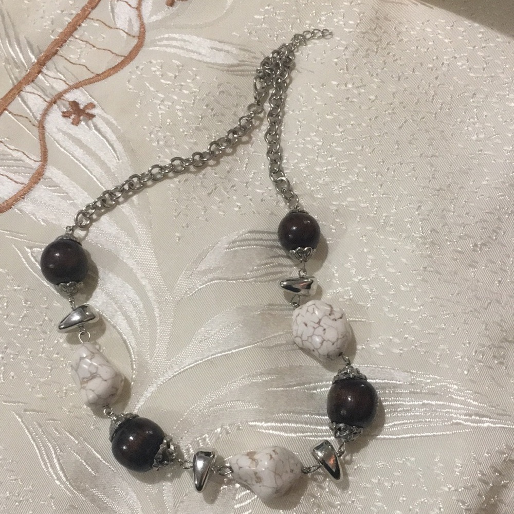 Off white Stone, Brown Wooden with Silvey